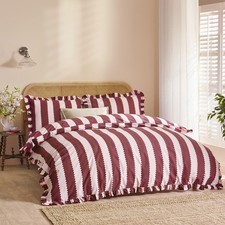 Wylder Nature Birdie Stripe Ruffle Duvet Cover Set | Various Colours & Sizes