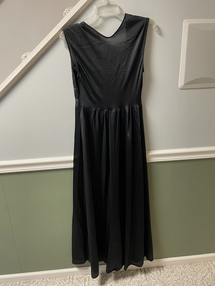 Camisón Olga Vintage Barrido Completo Nylon Sedoso Encaje, Negro XL Foto 4 de 4