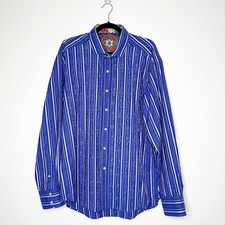 Robert Graham Striped Embroidered Button Down Dress Shirt Men's Blue Size 2XL