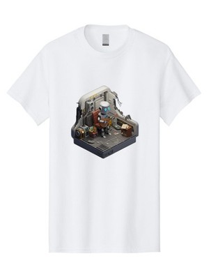 Robot-In-Control-Room Mens Graphic Tee, 100% Cotton, Casual Summer Wear