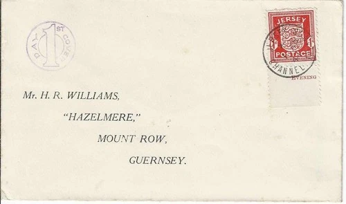 1941 Jersey 1d Red Arms Definative FDC With Marginal Inscription