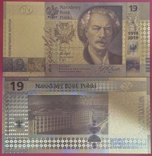 POLAND 19 ZLOTYCH 2019 BU FANTASY NOTE,GOLD FOIL,PORTRAIT OF PRIME MINISTER IGNA