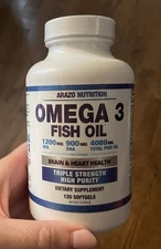 Arazo Nutrition Omega 3 Fish Oil 120 Soft Gels–4,080mg High EPA ex 8/26