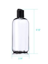 6 pack 8oz Clear Plastic Boston Round Bottles  WITH Black caps