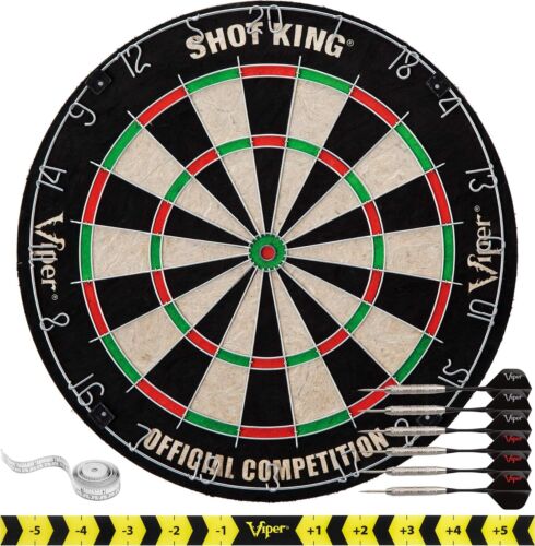 Black Regulation Bristle Steel Tip Dartboard Set w/Rotating Number Ring, 6 Darts