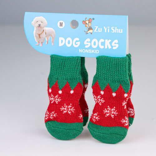 Pet Christmas Socks Puppy Small Dog Cat Anti Slip Warm Indoor Shoes Protector US - Picture 6 of 27