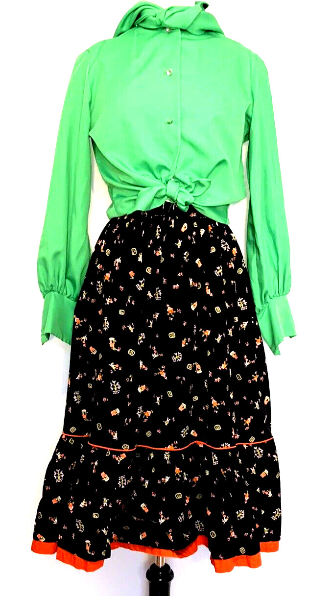 Black Prairie Skirt Rockabilly Square Dance Cotton Fl… Gem