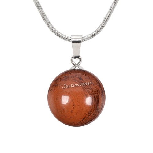 20mm Gemstone Carved Round Ball Pendant Necklace 22" - Picture 166 of 173