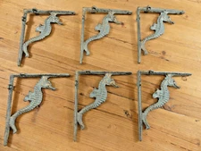 6 Cast Iron NAUTICAL SEAHORSE Brackets Garden Braces Shelf Bracket Book Beach 