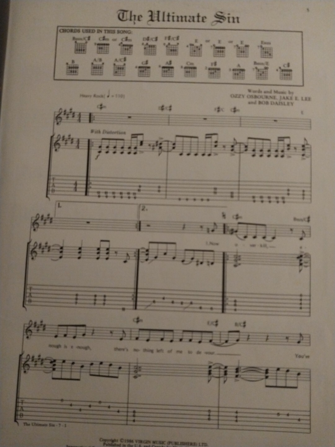 OZZY OSBOURNE GUITAR TAB / TABLATURE / THE ULTIMATE SIN / RARE eBay