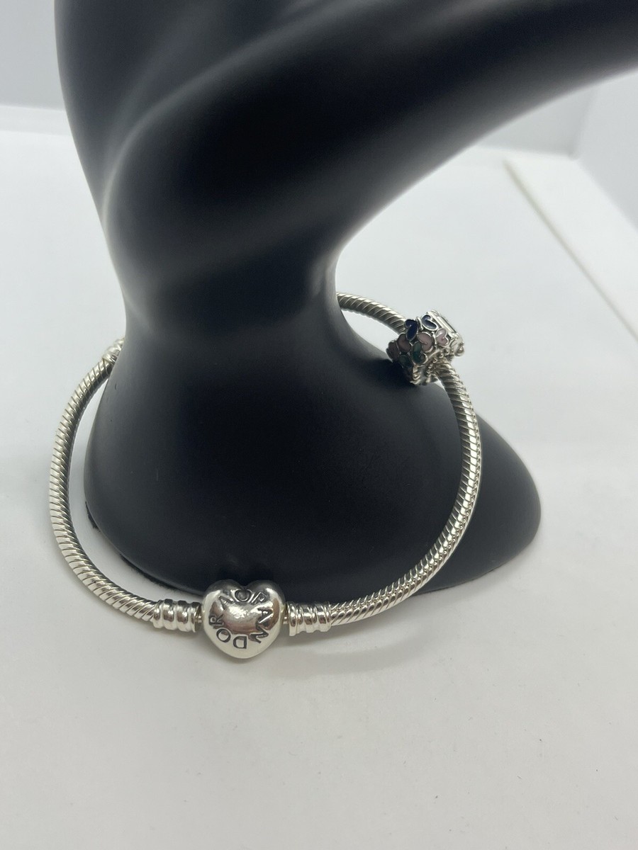 Pandora Moments Heart Clasp Snake Chain Bracelet w butterfly
