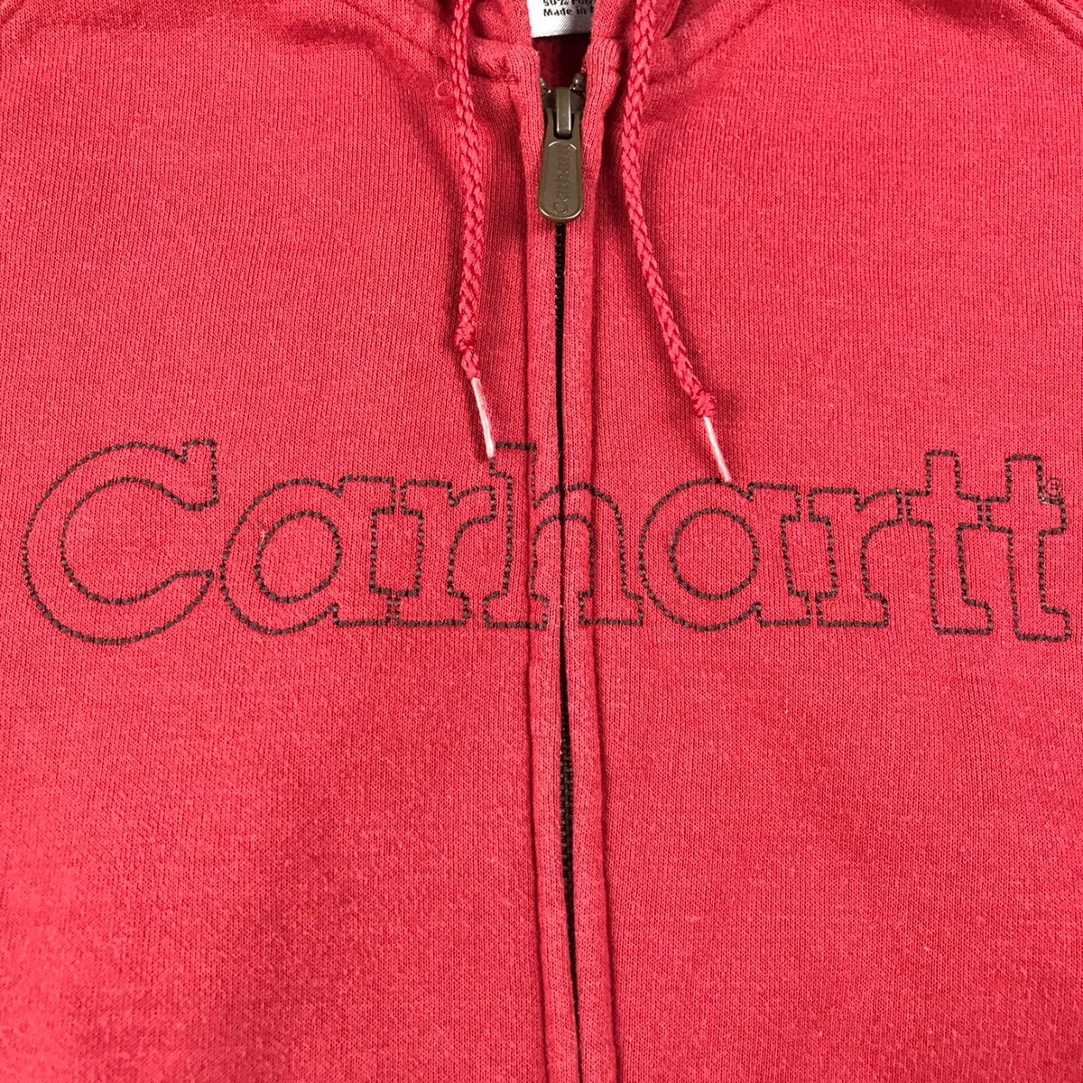 Carhartt バーガンディ フルジップフーディ Sサイズ 90s carharttカーハート ワンポイント スウェット ジップ