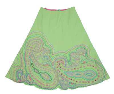 Basil & Maude Womens Green Embroidered Flowers Beads Long A-Line Skirt 4