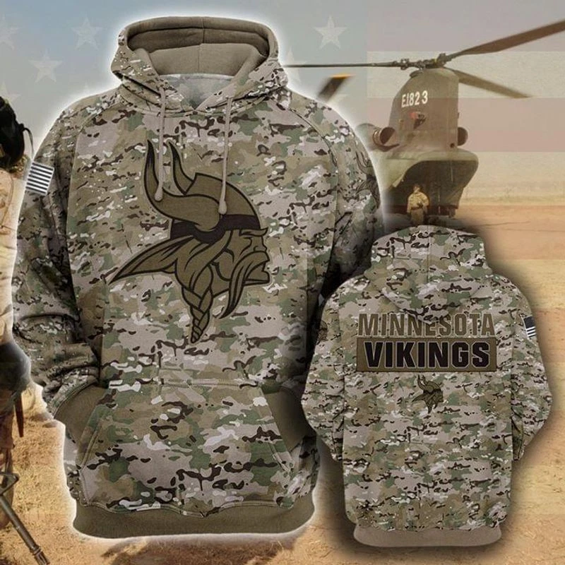 Minnesota Vikings Camouflage Veteran Lightweight Polyester 3D Printed Hoodie  | eBay