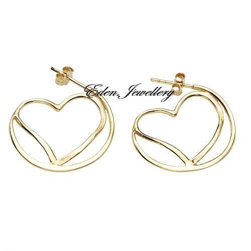 Valentine Gift Exquisite HEART Earrings Made in 14ct/925 Gold Plated Silver NEW - Picture 1 of 1
