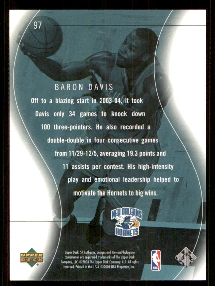 2003-04 SP Authentic #97 Baron Davis SPEC /3999 - Image 2 of 2