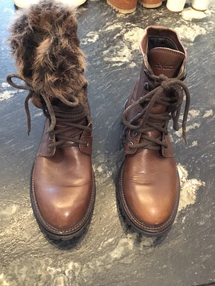 Superbe Boots Cuir Marron Max Mara 36 Fourrure Synthétique Amovible Tbe - Photo 3/4