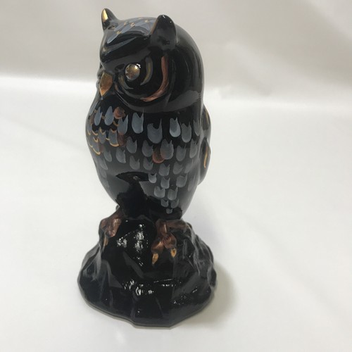 FENTON OWL Black 1997 MEDALLION COLLECTION Hand painted By M. Wagner Signed - Picture 6 of 8