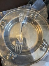 Vtg 2 pcs Baby/Toddler Dinnerware Set Silverplate Flatware Plate Hong Kong