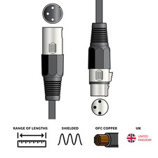 QTX XLR Male to Female 120&Omega; True DMX Lighting Cable 0.75 1.5 3 6 10 & 20m Leads