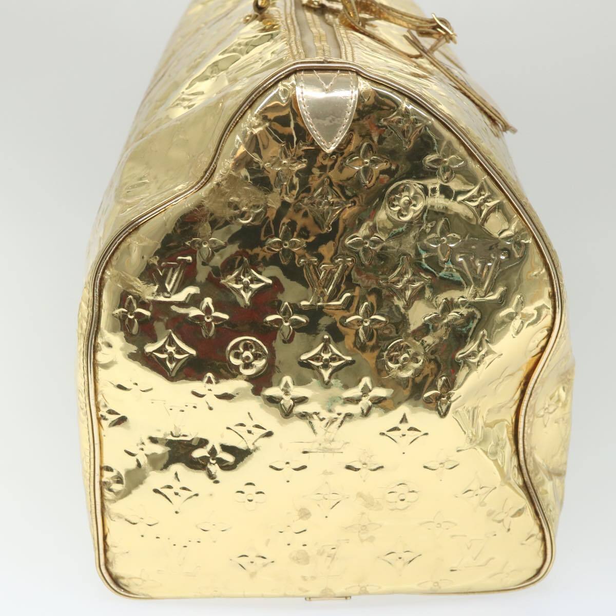 LOUIS VUITTON Monogram Miroir Keepall 55 Boston Bag Gold LV Auth 