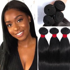 100 Brazilian Virgin Human Hair Bundles Remy Weave Weft Extensions Straight USA