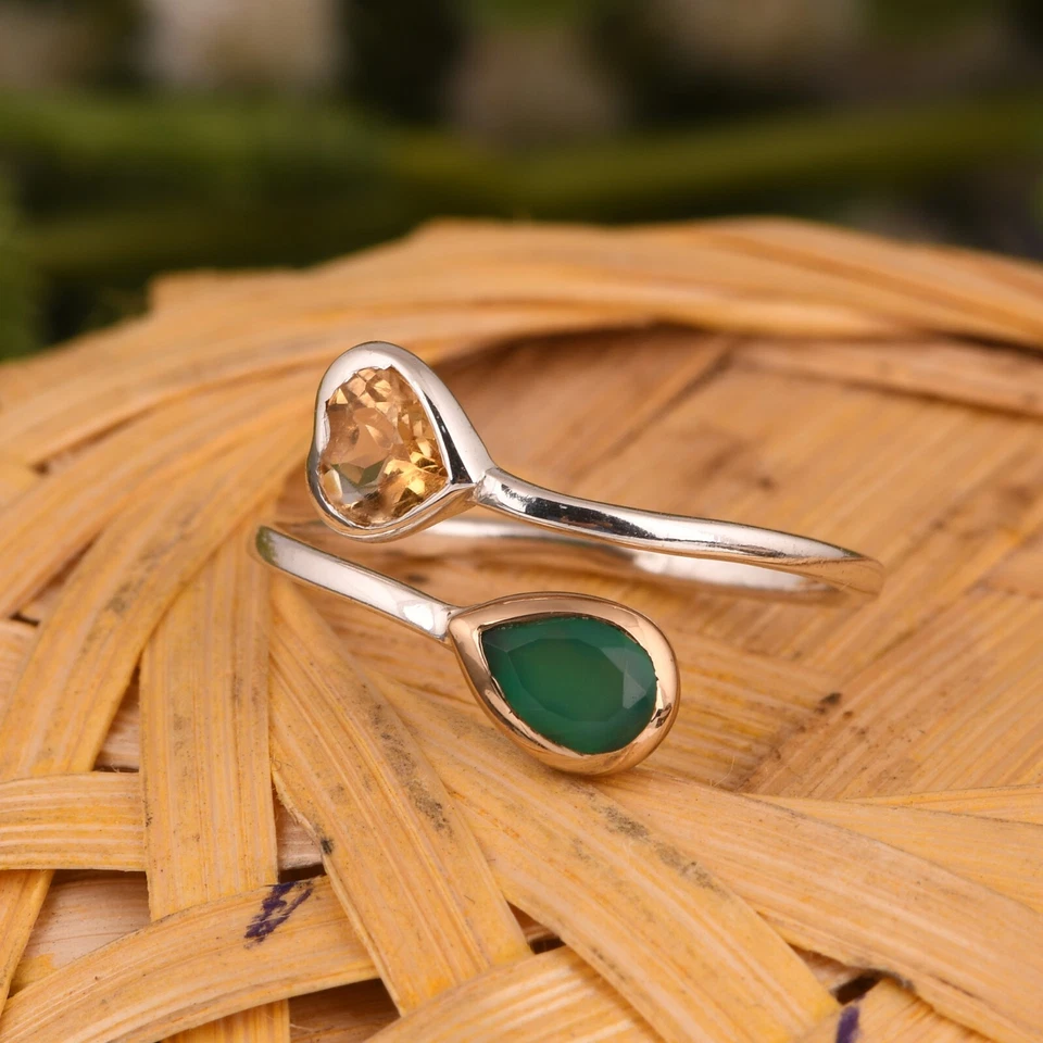 Anillos de latón de dos formas anillos de oro y plata de doble forma en ónix verde y citrino Foto 4 de 4