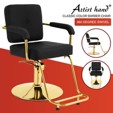 Artist hand Black+Gold HeavyDuty Hydraulic Barber Chair 360°Salon Beauty Stylist