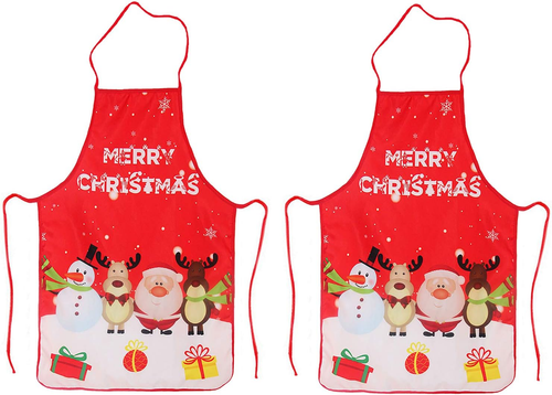 2 Pack Chistmas Apron, Holiday Kitchen Apron Christmas Santa Claus/Elk/Snowman S