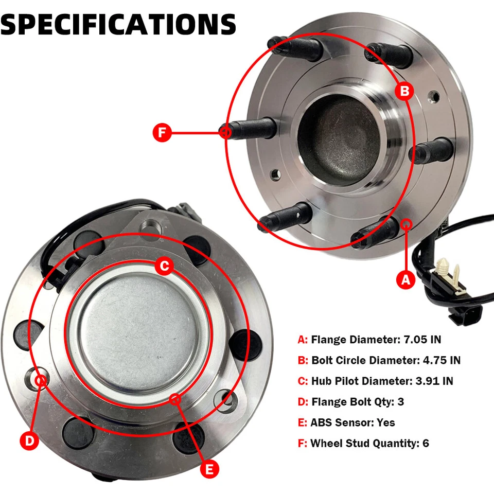 Подшипник переднего колеса и ступица в сборе MOOG для GMC Sierra 1500 Yukon XL 6Lug 2 шт. - Изображение 3 из 4