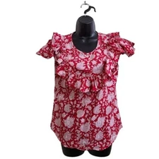 Mille Womens Red Zinnia Floral Short Sleeve Shirt S