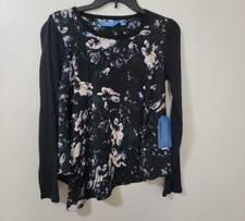 Simply Vera Vera Wang Womens Size Petite M Asymmetrical Hem Floral Print Top NWT