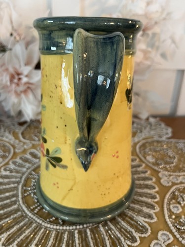 French Ceramic Farmhouse Pitcher Floral Design Signed Bella France - Picture 5 of 10
