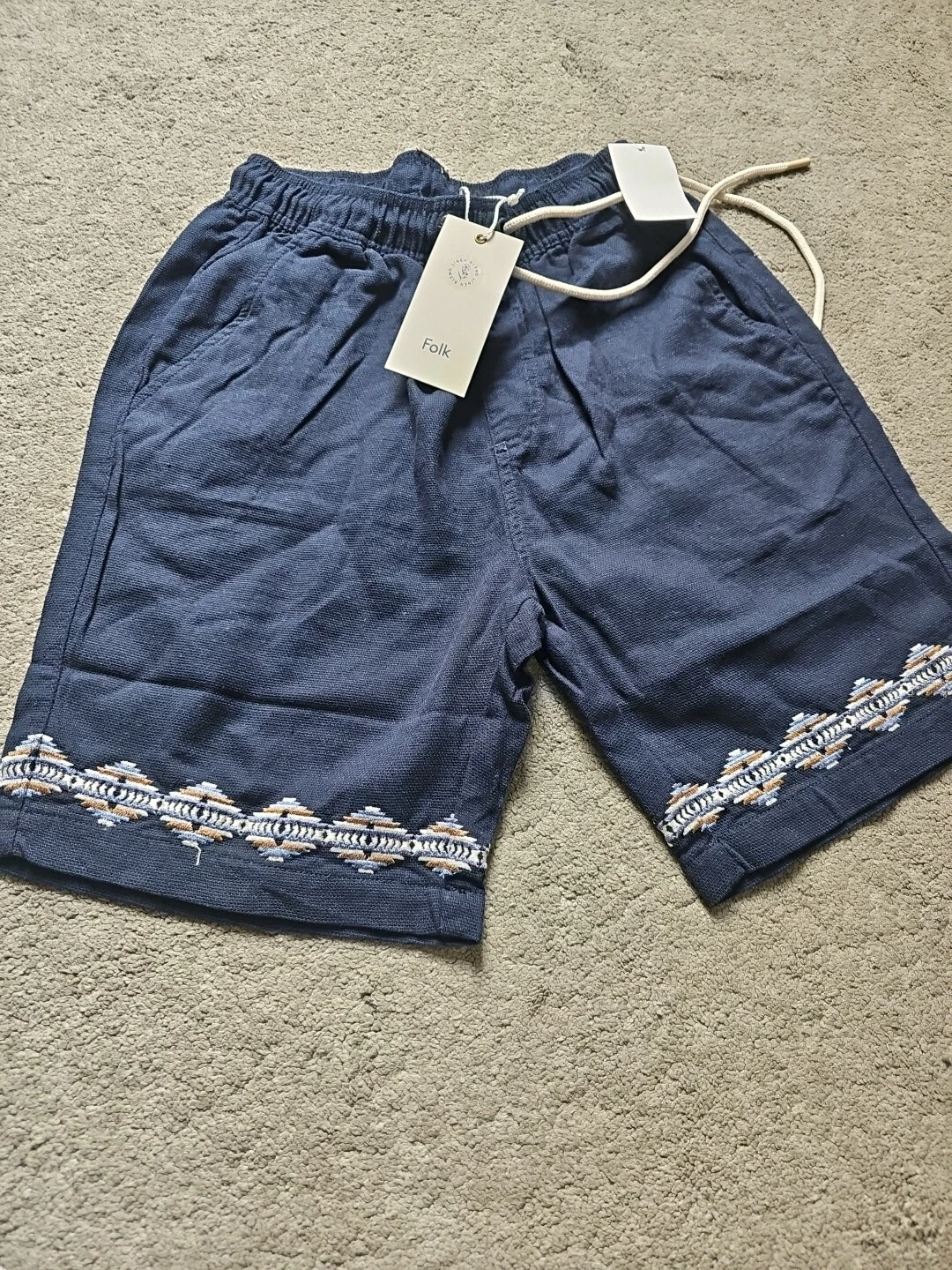 Folk Hawksbill Maya Short Navy Size Medium Rrp £120 55% Linen 45% Cotton