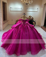 Pink Off Shoulder Quinceanera Dresses Appliques Princess Ball Gown Bow Sweet 16