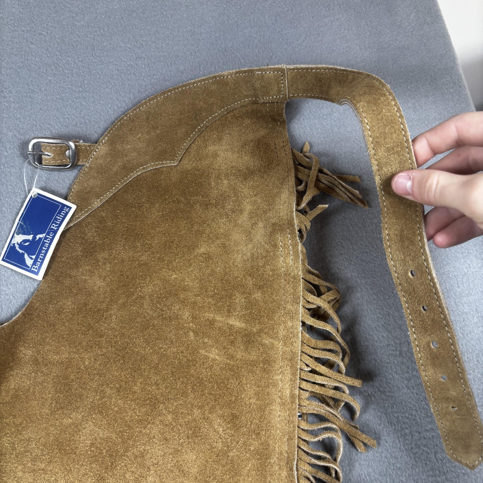 Barnstable Riding Suede Leather Fringe Chaps XS Tan Western Equestrian USA