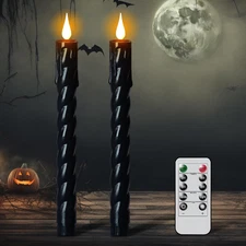 Plastic Flameless Taper Candles with Remote and Timer, Black Spiral Taper Candle