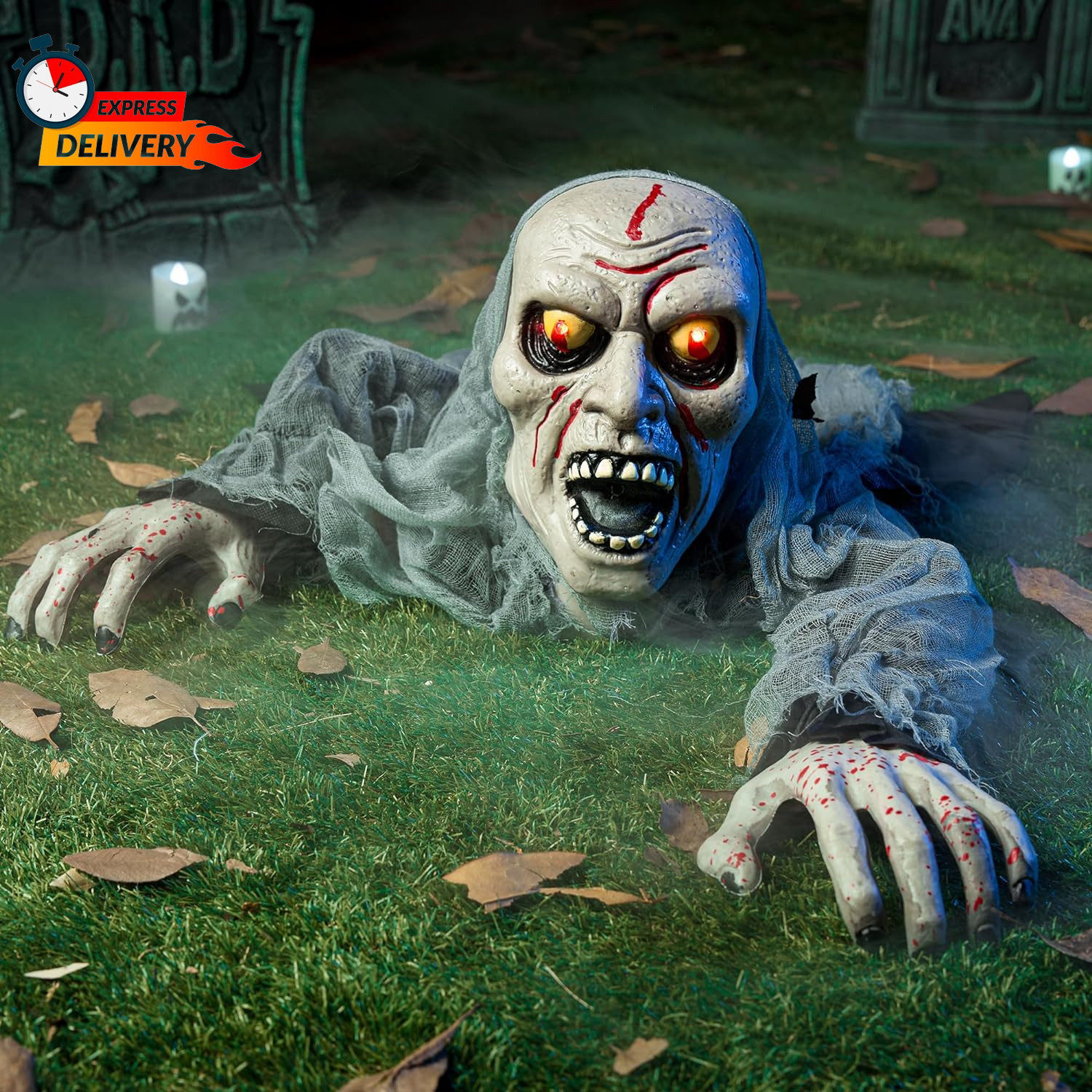 JOYIN Halloween Decorations Outdoor Light-Up Zombie Groundbreaker with Bloodstai