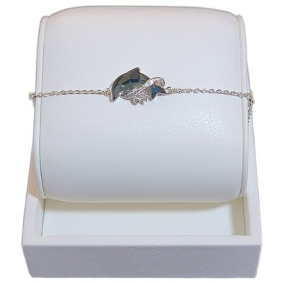 Sterling Silver Dolphin Bracelet Crystal Ocean Theme Lobster Clasp NWT