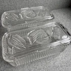 2 Vtg Federal Glass Refrigerator Dish Rectangular w/ Lid Embossed Vegetables