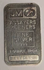 1 oz .999 Silver Vintage 1979 Johnson Matthey JM Bar ~ Blank Plain Back