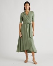 Quince Tencel Jersey Midi Wrap Dress Sage Basic Sleeved S