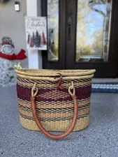 African Bolga Large Lidded Basket