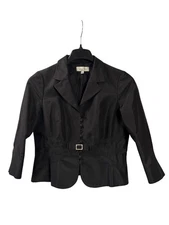 Rickie Freeman Teri Jon Black Silk/Wool Blend Button Front Blazer Size 10