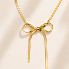 Gold Plated Ribbon Bow Choker Necklace: Dainty Snake Chain Pendant  Bridesmaids