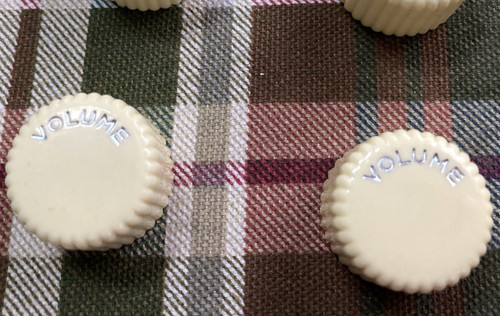 Two White Harmony/Silvertone Cupcake ReIssue Guitar Volume Knobs- Push/Press-On