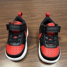 Nike Court Borough Low 2 TDV Black/Red/White Hook Loop Toddler 5C BQ5453-007