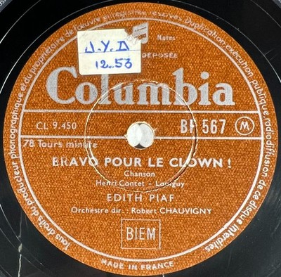 Edith Piaf: Die Liebenden von Venedig / Bravo für den Clown 78 RPM COLUMBIA BF 567