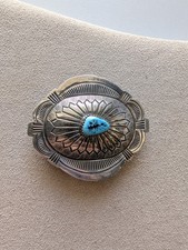Vintage Sterling Silver Turquoise Concho Belt Buckle 19.2 grams