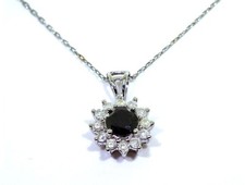 1.00ct Black  White Diamond Necklace in 18K  14K white Gold